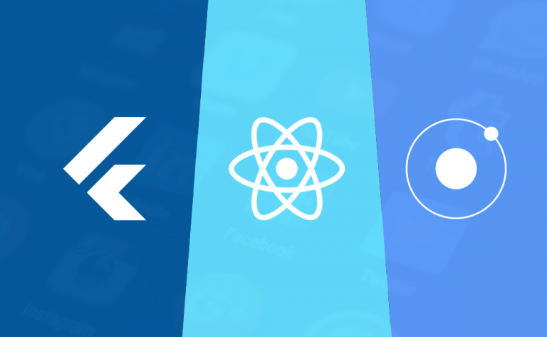 Logo do flutter, react-native e ionic